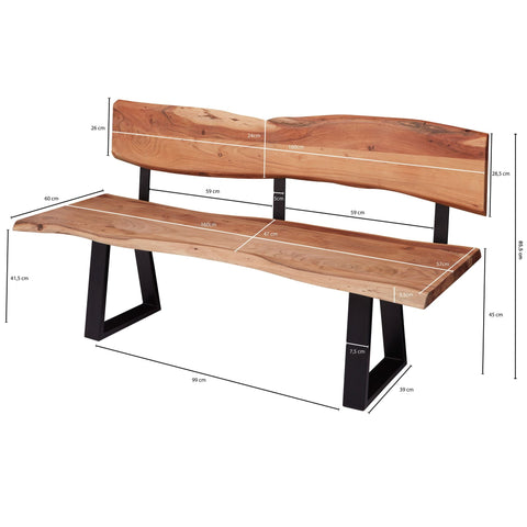 Rootz Dining Bench - Acacia Wood - Solid Wood Bench with Tree Edge - 3-Seater - 160x83.5x60cm