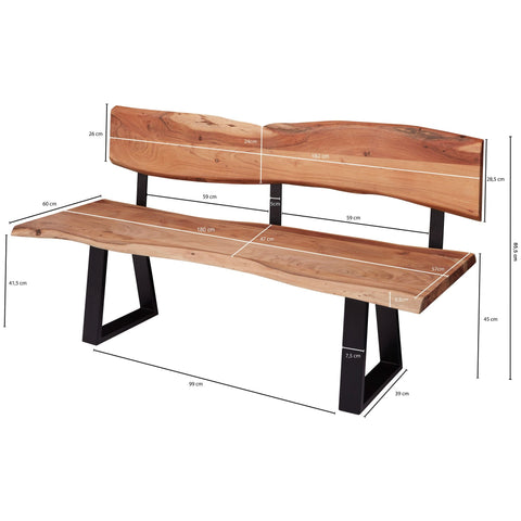 Rootz Dining Table - Acacia Wood - Solid Wood Bench with Tree Edge - 180x85.5x60cm