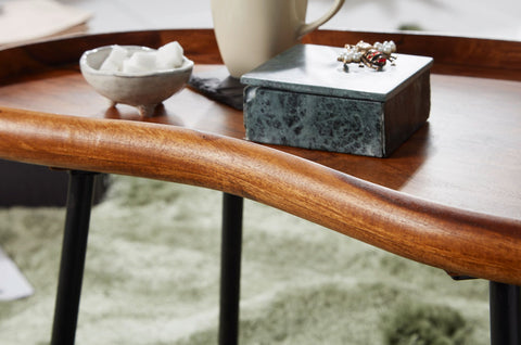 Rootz Salontafel - Sheesham Hout - Niervorm met Metalen Poten - Moderne Woonkamertafel - 71x42x40cm