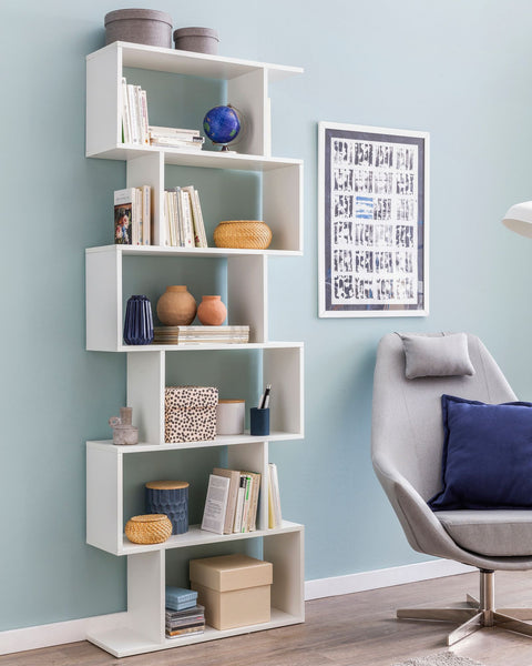 Rootz Bookcase - 6 Compartments - Contemporary Design Chest of Drawers - White - 70x23.5x190.5cm