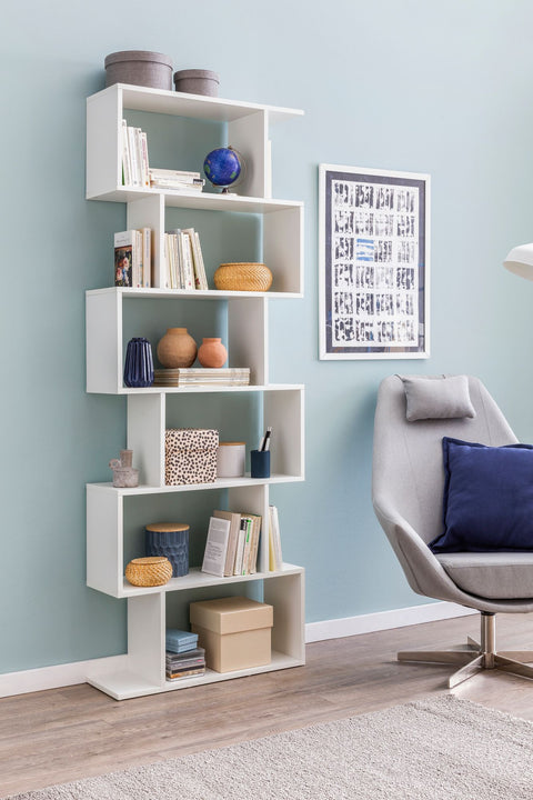 Rootz Bookcase - 6 Compartments - Contemporary Design Chest of Drawers - White - 70x23.5x190.5cm