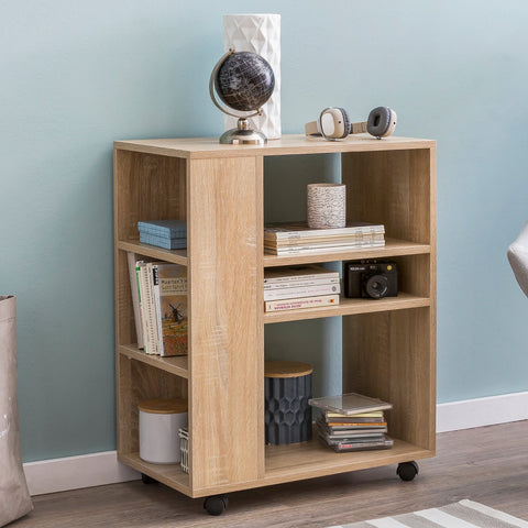 Rootz Trolley Shelf - Sonoma - Wood Trolley with Wheels - Slim Kitchen and Telephone Table - 60x35x75cm