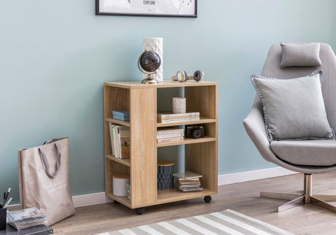 Rootz Trolley Shelf - Sonoma - Wood Trolley with Wheels - Slim Kitchen and Telephone Table - 60x35x75cm