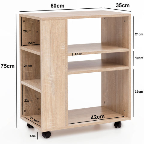 Rootz Trolley Shelf - Sonoma - Wood Trolley with Wheels - Slim Kitchen and Telephone Table - 60x35x75cm