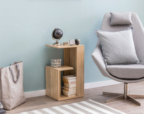 Rootz Holz-Beistelltisch – Sonoma – Design für Sofa oder Kaffee – kleiner und moderner quadratischer Tisch – 35 x 29,5 x 60 cm