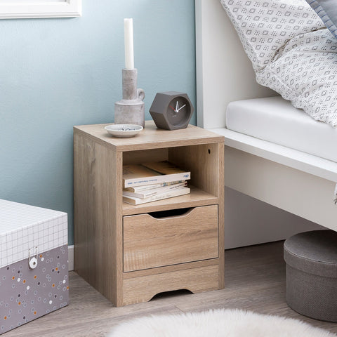 Rootz Night Console - Sonoma - 1 Drawer and Storage Compartment - Bedside Table with Storage Space - 31x43x31cm