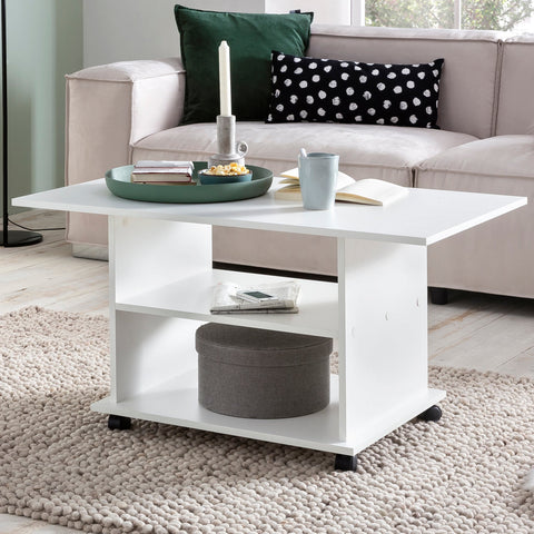 Rootz Coffee Table - Coffee Table On Wheels - Wheels - Storage Space - Open Compartment - White