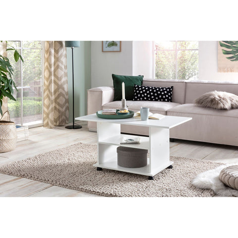 Rootz Coffee Table - Coffee Table On Wheels - Wheels - Storage Space - Open Compartment - White