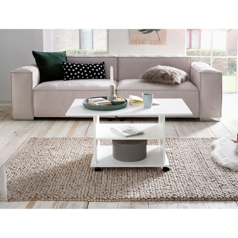 Rootz Coffee Table - Coffee Table On Wheels - Wheels - Storage Space - Open Compartment - White