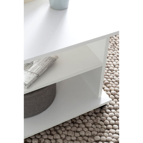Rootz Coffee Table - Coffee Table On Wheels - Wheels - Storage Space - Open Compartment - White