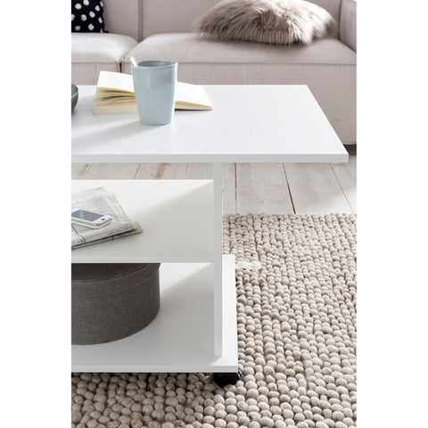 Rootz Coffee Table - Coffee Table On Wheels - Wheels - Storage Space - Open Compartment - White