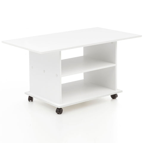 Rootz Coffee Table - Coffee Table On Wheels - Wheels - Storage Space - Open Compartment - White