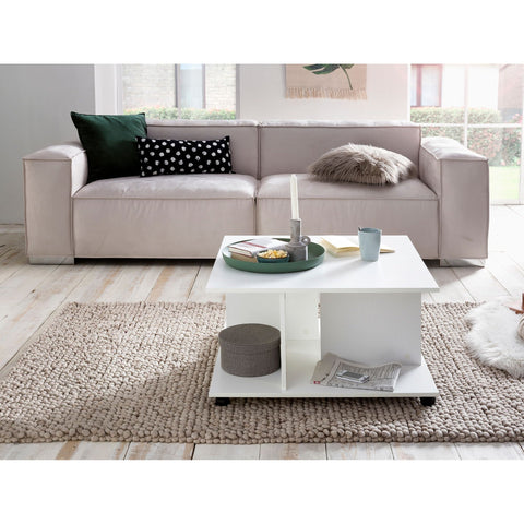 Rootz Salontafel - Salontafel Op Wielen - Opbergruimte - 74 x 74 x 43,5 cm - Wit