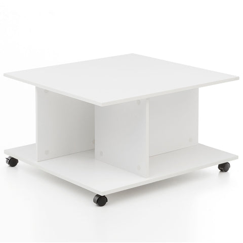 Rootz Salontafel - Salontafel Op Wielen - Opbergruimte - 74 x 74 x 43,5 cm - Wit
