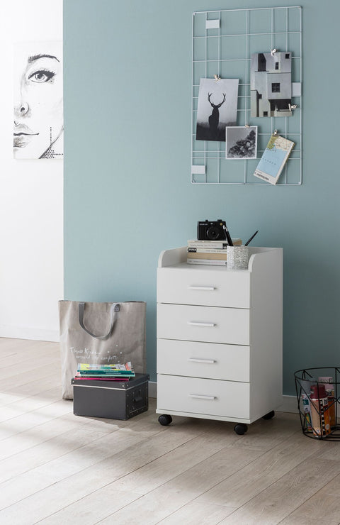 Rootz Roll Container - Contemporary Office Container - 4 Drawers with Castors - White