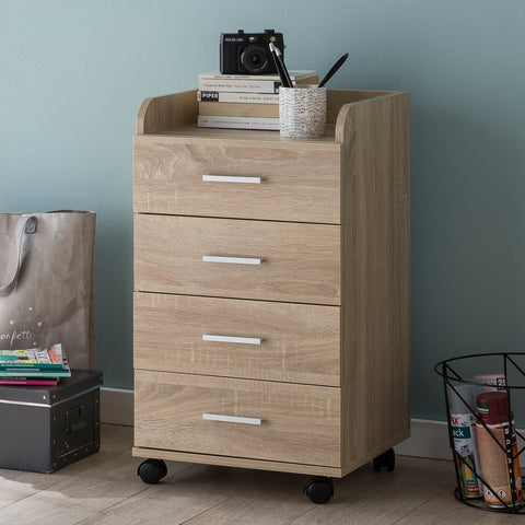 Rootz Roll Container - Sonoma - Contemporary Office Container - 4 Drawers with Castors - 40x70.5x33cm