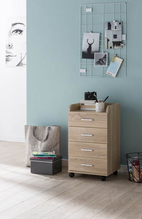 Rootz Roll Container - Sonoma - Contemporary Office Container - 4 Drawers with Castors - 40x70.5x33cm