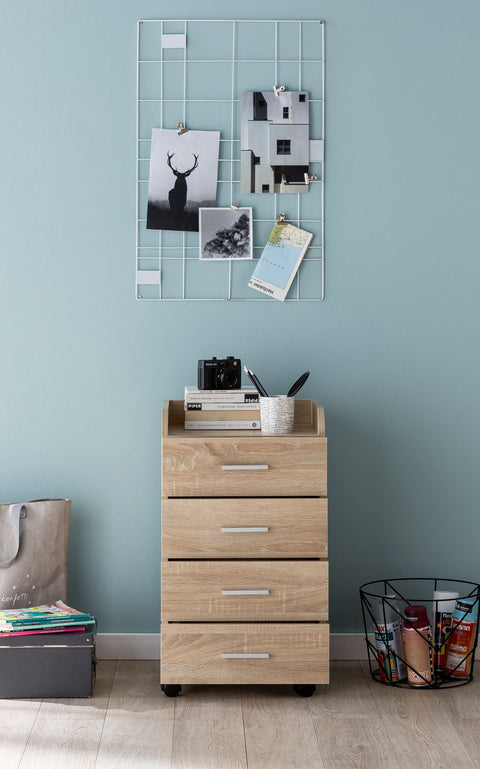 Rootz Roll Container - Sonoma - Contemporary Office Container - 4 Drawers with Castors - 40x70.5x33cm