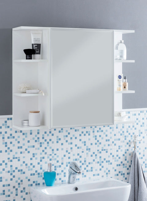 Rootz Mirror Cabinet - Modern Design - Chipboard - Free-Floating Bathroom Shelf - White - 80x64.5x20cm