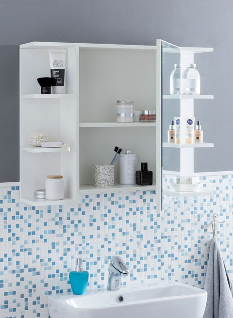 Rootz Mirror Cabinet - Modern Design - Chipboard - Free-Floating Bathroom Shelf - White - 80x64.5x20cm