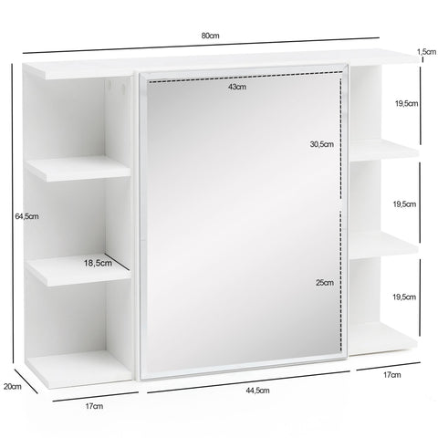Rootz Mirror Cabinet - Modern Design - Chipboard - Free-Floating Bathroom Shelf - White - 80x64.5x20cm