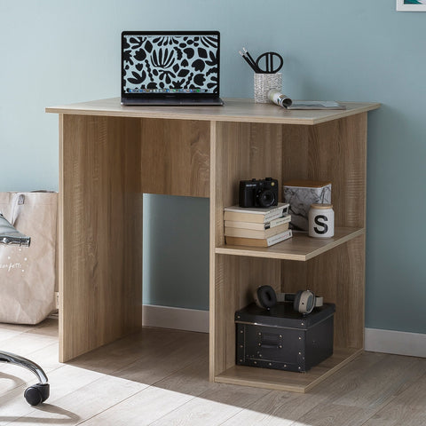 Rootz Desk - Computer Desk - Storage Space - 2 Shelves - - Oak - Office Table - 82 x 60 x 76