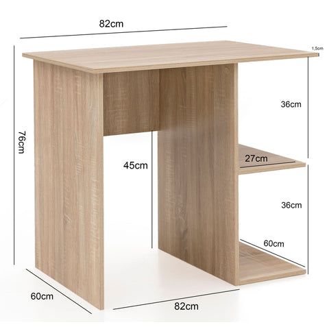 Rootz Desk - Computer Desk - Storage Space - 2 Shelves - - Oak - Office Table - 82 x 60 x 76