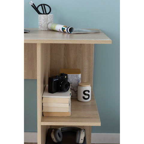 Rootz Desk - Computer Desk - Storage Space - 2 Shelves - - Oak - Office Table - 82 x 60 x 76