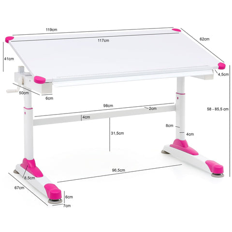 Rootz Utiwa Children's Desk - Desk - Work Desk - Children's Table - Work Table - Standing Desk - Pink/Blue - Adjustable Height - 119x67 cm
