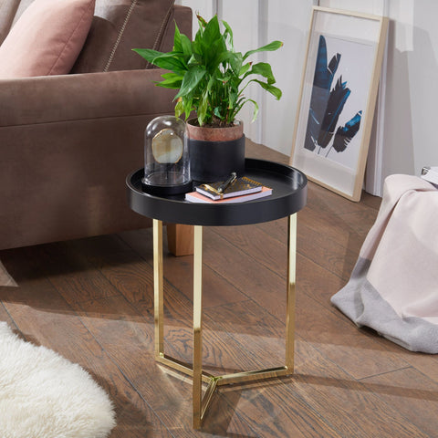 Rootz Side table - Coffee table - Side table - Wood - Metal - Ø 40 cm - Black - Gold