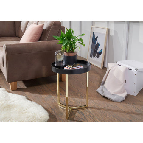 Rootz Side table - Coffee table - Side table - Wood - Metal - Ø 40 cm - Black - Gold