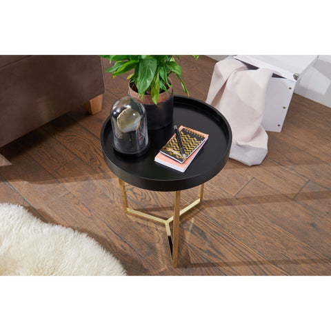 Rootz Side table - Coffee table - Side table - Wood - Metal - Ø 40 cm - Black - Gold