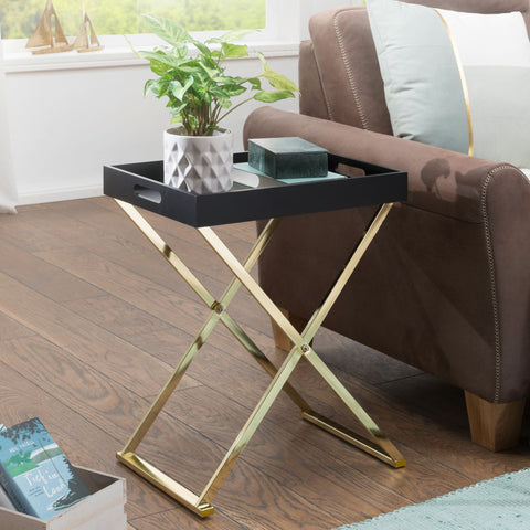Rootz Side Table - Table With Tray - Separate Tray - Coffee Table - Black - Gold/Copper