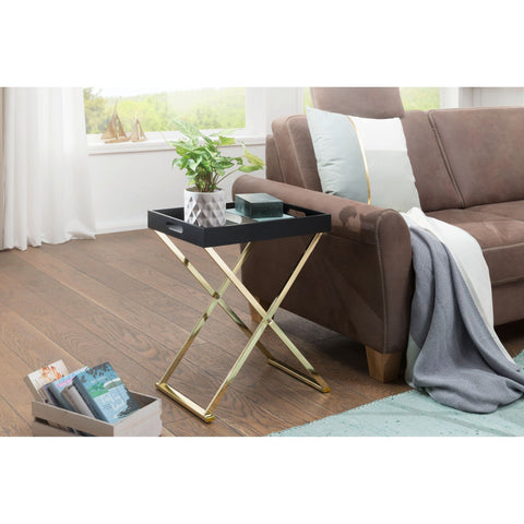 Rootz Side Table - Table With Tray - Separate Tray - Coffee Table - Black - Gold/Copper