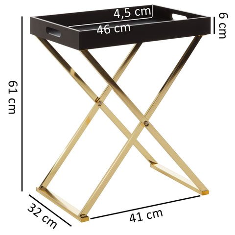 Rootz Side Table - Table With Tray - Separate Tray - Coffee Table - Black - Gold/Copper