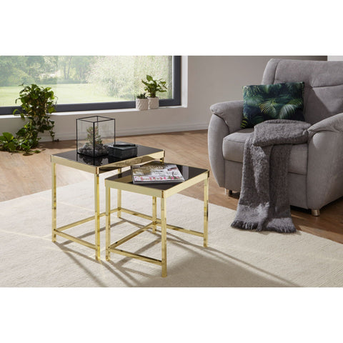 Rootz Side Tables - Coffee Tables - Set Of 2 - Side Table - Metal - Glass - Black - Gold