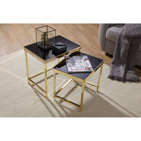 Rootz Side Tables - Coffee Tables - Set Of 2 - Side Table - Metal - Glass - Black - Gold