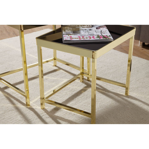 Rootz Side Tables - Coffee Tables - Set Of 2 - Side Table - Metal - Glass - Black - Gold