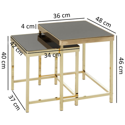 Rootz Side Tables - Coffee Tables - Set Of 2 - Side Table - Metal - Glass - Black - Gold