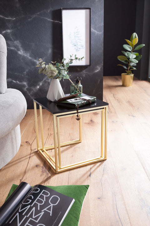 Rootz Tischset in Schwarz-Gold – Moderne Beistelltische aus Metall und MDF – Holzplatte – 2-teiliger Couchtisch – Kleine Aufbewahrung im Wohnzimmer –