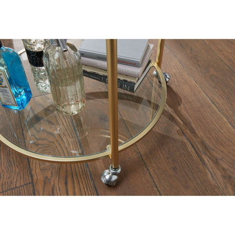 Rootz Side table - Side table on wheels - Kitchen trolley - Serving trolley - Tea trolley - Ø 57 cm - Gold - Glass
