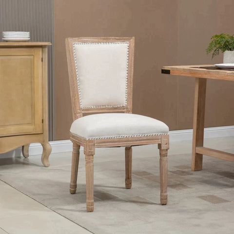 Rootz Dining Chair - Kitchen Chair - Rivet Decor - French Country House Style - Rubber Wood - Cream White - 50 x 59 x 97cm
