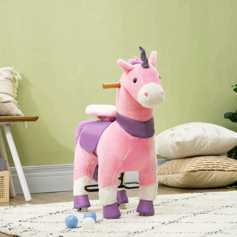 Rootz Kids Rocking Horse - Rocking Horse - Kids Ride-on Unicorn - With Two Wheels - Steel/Poplar Wood/PU - Pink - 70 cm x 32 cm x 87 cm