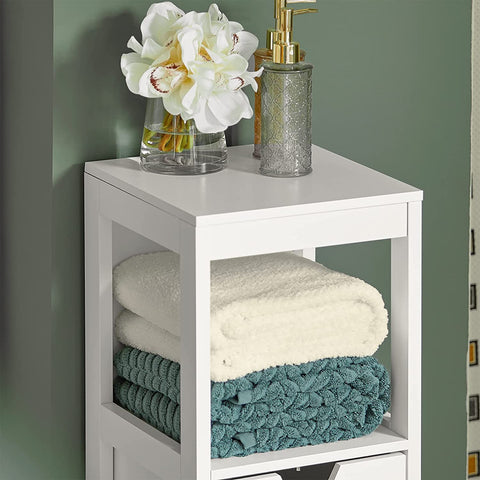 Rootz witte vloerstaande badkameropbergkast met 1 plank en 2 lades