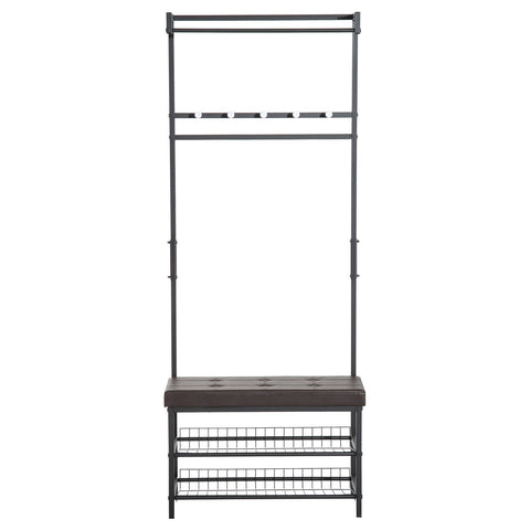 Rootz Wardrobe Rack - Coat Rack - Shoe Bench - Shoe Rack - 1 Hanging Rod - 5 Hooks - Metal - Faux Leather - Black - Brown