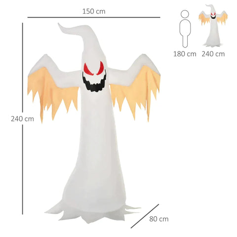 Rootz Halloween Opblaasbare Geest - Opblaasbare Geest - Halloween Decoratie - Met LED's - Wit/Rood - 150 x 80 x 240 cm