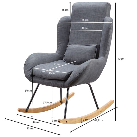 Rootz Rocchair - Modern Anthracite Fabric Swing Armchair - Wood Frame - Upholstered Relax Chair - 75x110x88.5CM