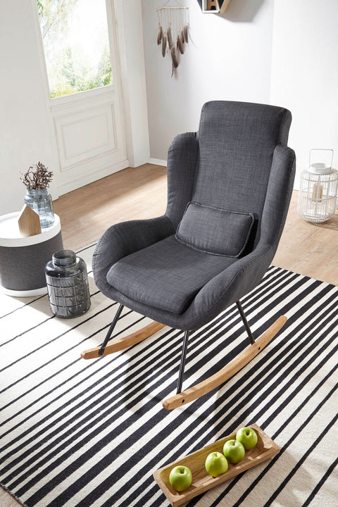 Rootz Rocchair - Modern Anthracite Fabric Swing Armchair - Wood Frame - Upholstered Relax Chair - 75x110x88.5CM
