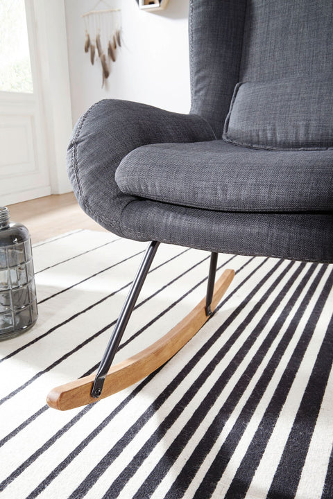 Rootz Rocchair - Modern Anthracite Fabric Swing Armchair - Wood Frame - Upholstered Relax Chair - 75x110x88.5CM