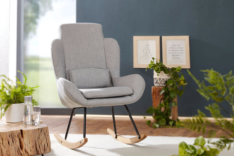 Rootz Rocchair - Moderne schommelfauteuil van grijze stof - Houten frame - Gestoffeerde relaxstoel - 75x110x88,5CM